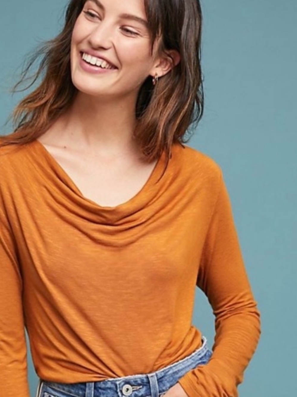 Anthropologie Dolan "Kirby" Cowl Neck Long Sleeve Top Size Large Mustard/Gold